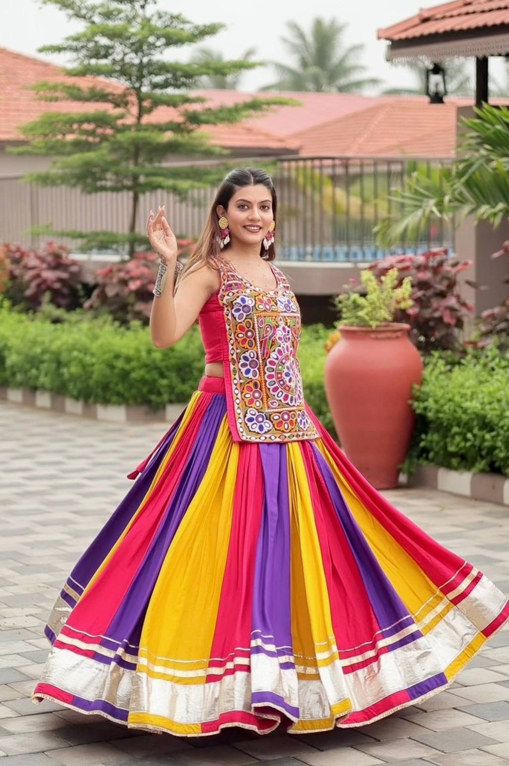 Royal Multicolor Cotton Gamathi Work Lehenga Choli For Dandiya Festival
