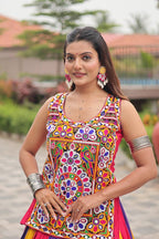 Royal Multicolor Cotton Gamathi Work Lehenga Choli For Dandiya Festival
