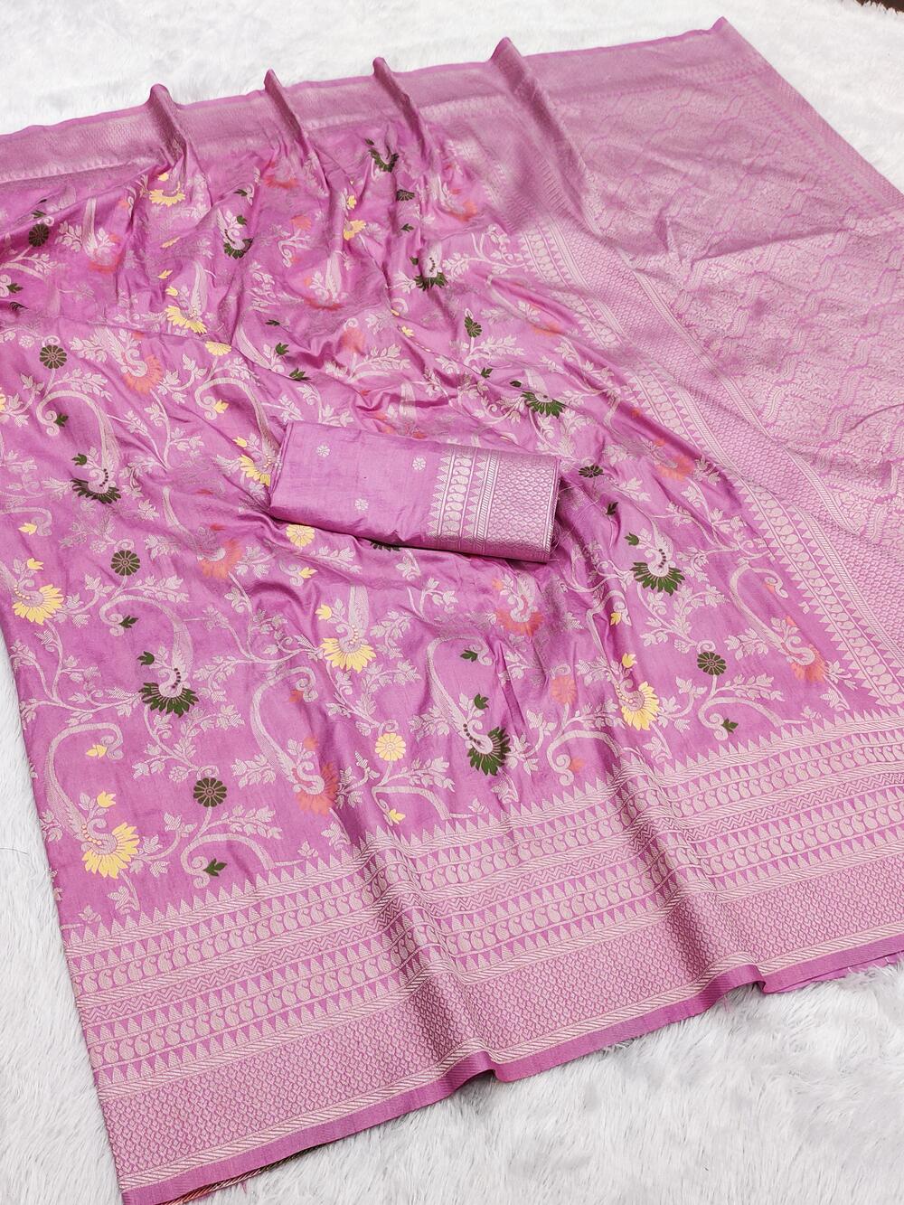 Panoply Baby Pink Pashmina Saree With Gossamer Blouse Piece
