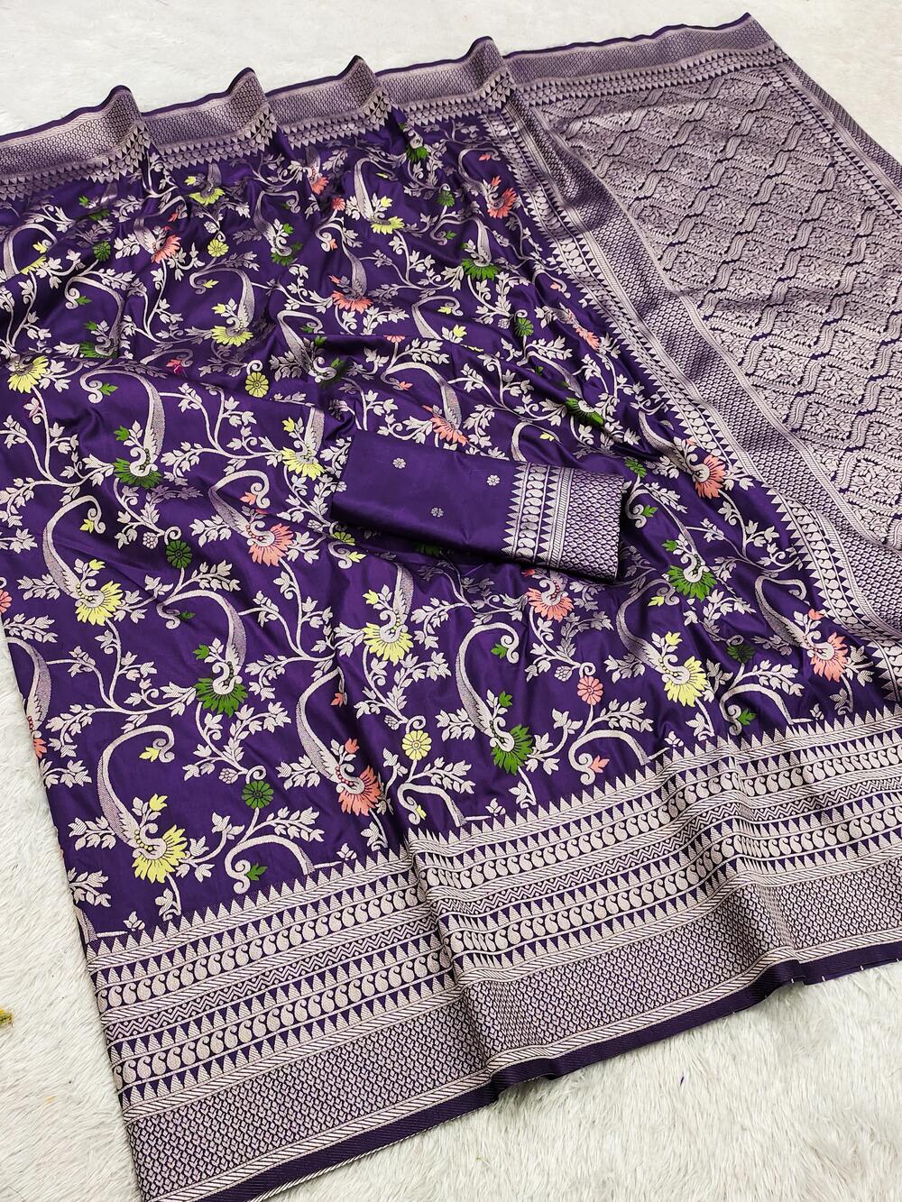 Winsome Purple Pashmina Saree With Charming Blouse Piece