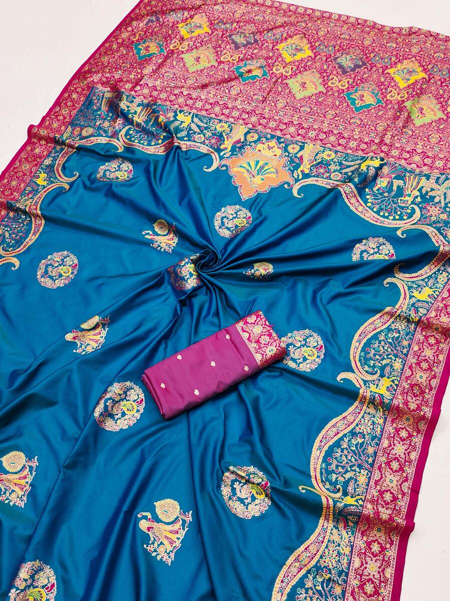 Panache Blue Pashmina Saree With Tremendous Blouse Piece