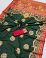 Aplomb Dark Green Pashmina Saree With Flaunt Blouse Piece