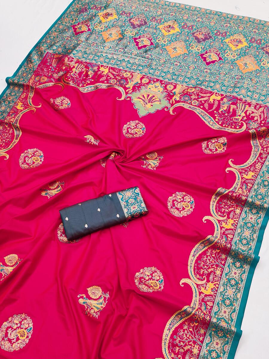 Sumptuous Dark Pink Pashmina Saree With Confounding Blouse Piece