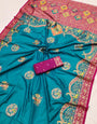 Evocative Firozi Pashmina Saree With Pleasant Blouse Piece