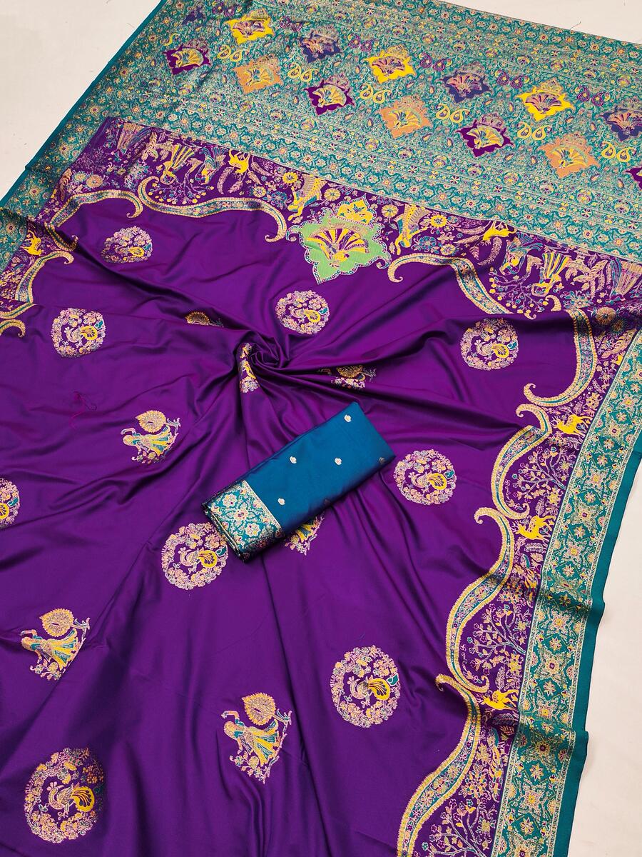 Phenomenal Purple Pashmina Saree With Jubilant Blouse Piece