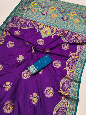 Phenomenal Purple Pashmina Saree With Jubilant Blouse Piece