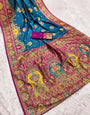 Symmetrical Blue Pashmina Saree With Demesne Blouse Piece