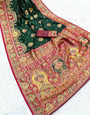 Sizzling Dark Green Pashmina Saree With Exquisite Blouse Piece