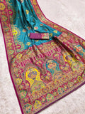 Vivacious Firozi Pashmina Saree With Snazzy Blouse Piece