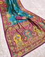 Vivacious Firozi Pashmina Saree With Snazzy Blouse Piece