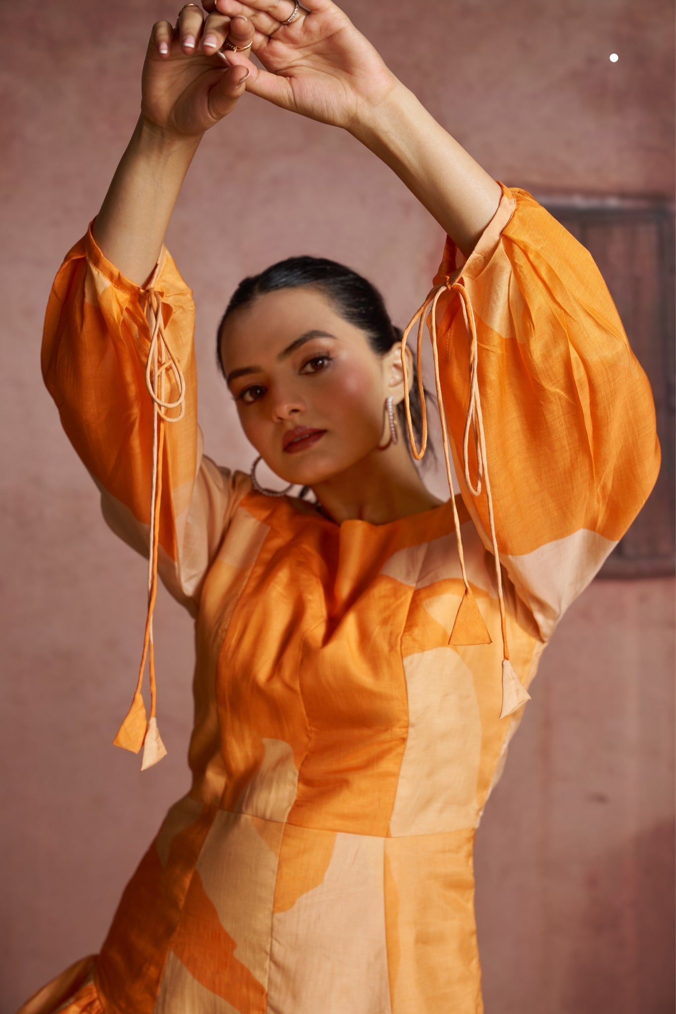 Luxury Pure Muslin Silk Abstract Orange Co Ord Set