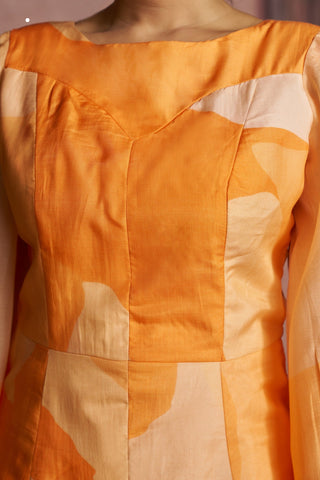Luxury Pure Muslin Silk Abstract Orange Co Ord Set