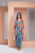Aqua Blue Pure Muslin Silk Designer 3 Piece Set For Women