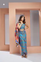 Aqua Blue Pure Muslin Silk Designer 3 Piece Set For Women