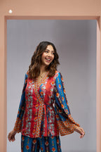 Luxury Muslin Silk Navy Blue Co Ord Set For Women