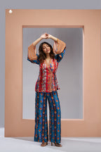 Luxury Muslin Silk Navy Blue Co Ord Set For Women