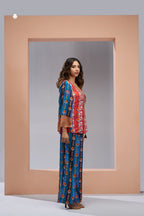Luxury Muslin Silk Navy Blue Co Ord Set For Women