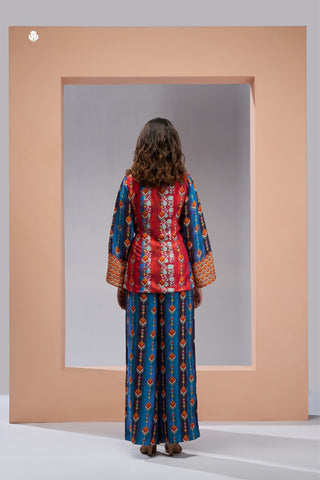 Luxury Muslin Silk Navy Blue Co Ord Set For Women