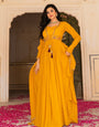 Regal Mustard Georgette Anarkali Adorned With Intricate Embroidery