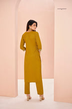Rich Mustard Chinon Handwork Kurta Set