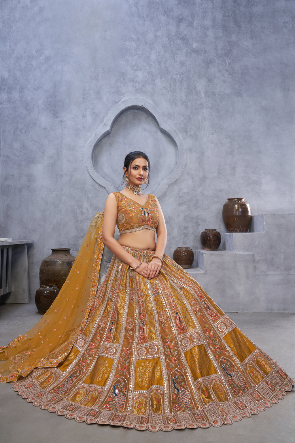 Embroidery Musturd Art Silk Bridal Lehenga with Dupatta
