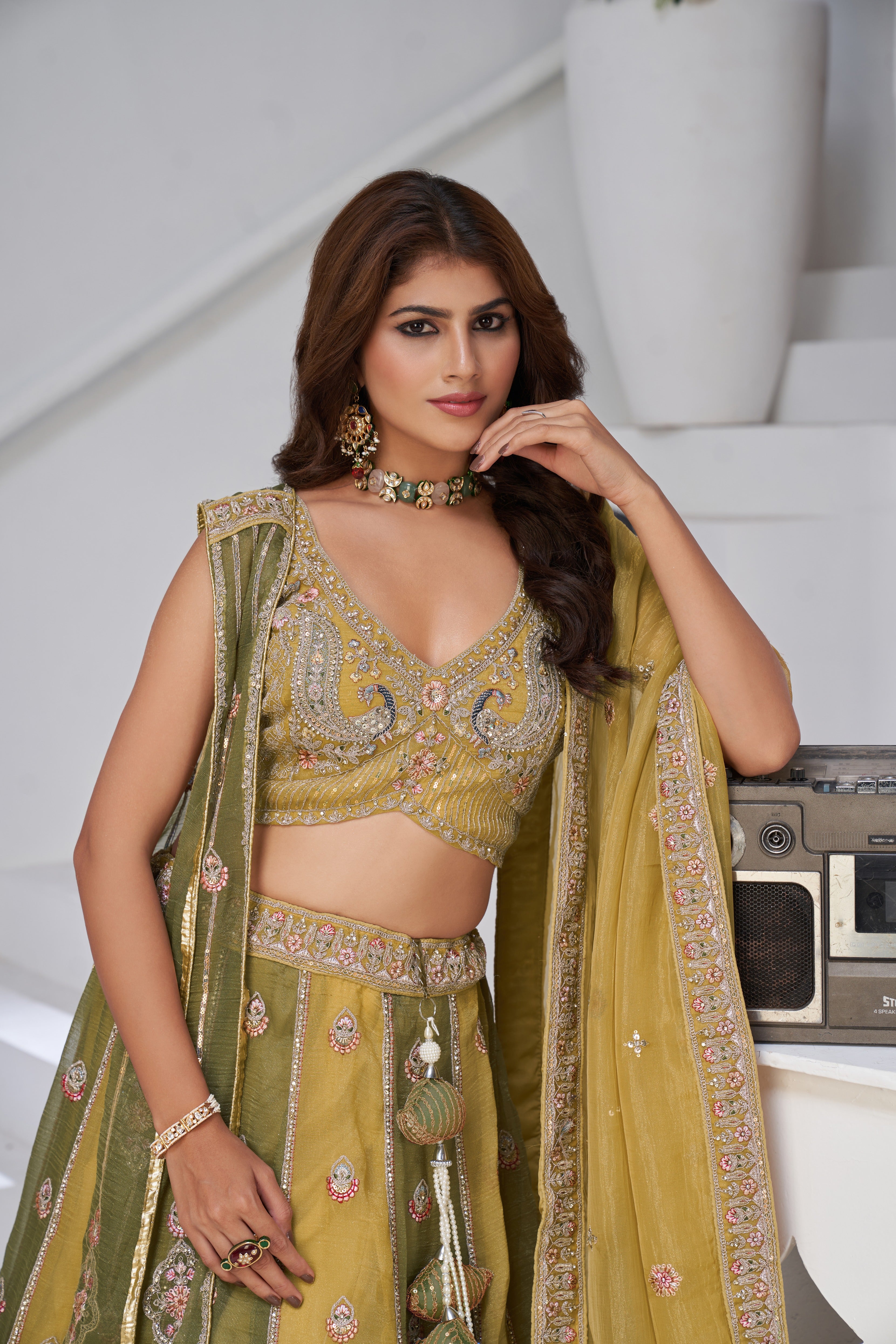 Musturd Ethereal Harmony Double Layered Dupatta Bridal Lehenga