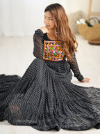 Black Layered Embroidered & Printed Anarkali Gown