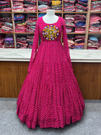 Rani Pink Layered Embroidered & Printed Anarkali Gown