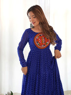Royal Blue Layered Embroidered & Printed Anarkali Gown
