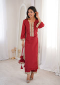 Wedding Special Natural Crepe Mirror Work Kurti Set With Pant & Batwa
