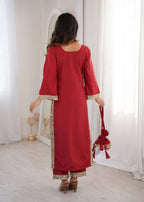Wedding Special Natural Crepe Mirror Work Kurti Set With Pant & Batwa
