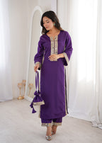 Wedding Special Natural Crepe Mirror Work Kurti Set With Pant & Batwa
