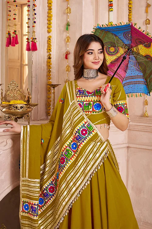 Fluorescent Green Chaniya Choli for Navratri Garba Night