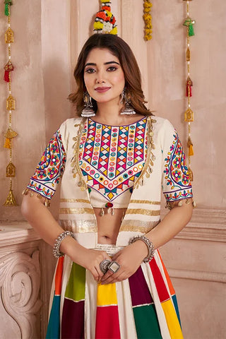 Stylish White Chaniya Choli with Jacket for Navratri Nights