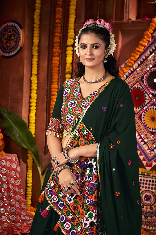 Beautiful Green Mirror Work Chaniya Choli for Navratri