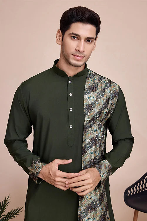 Navratri Special Print With Sequins Work Kurta For Men