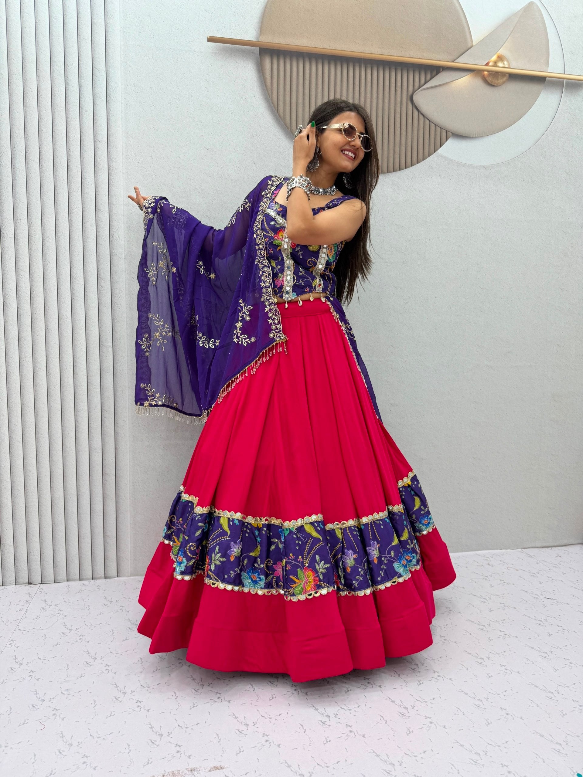 Designer Cotton Mirror Lehenga Set | Tulip Designer
