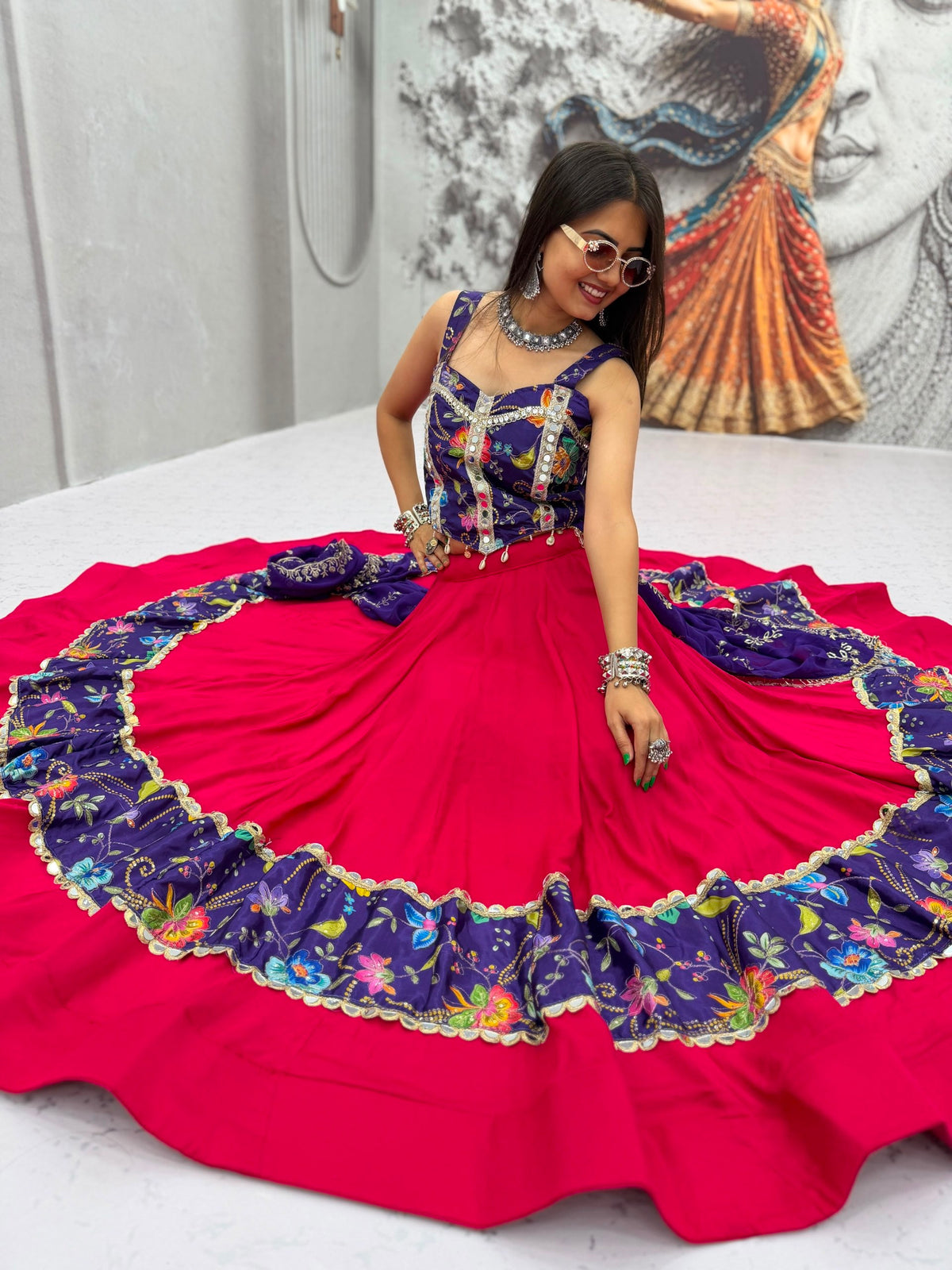 Designer Cotton Mirror Lehenga Set | Tulip Designer
