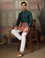 Navratri Style Green Cotton Readymade Kurta for Men