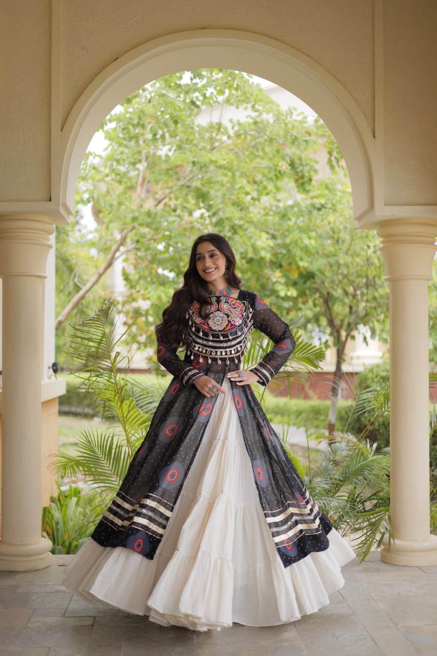 Navratri Kora Cotton Bandhani Lehenga Set | Tulip Designer
