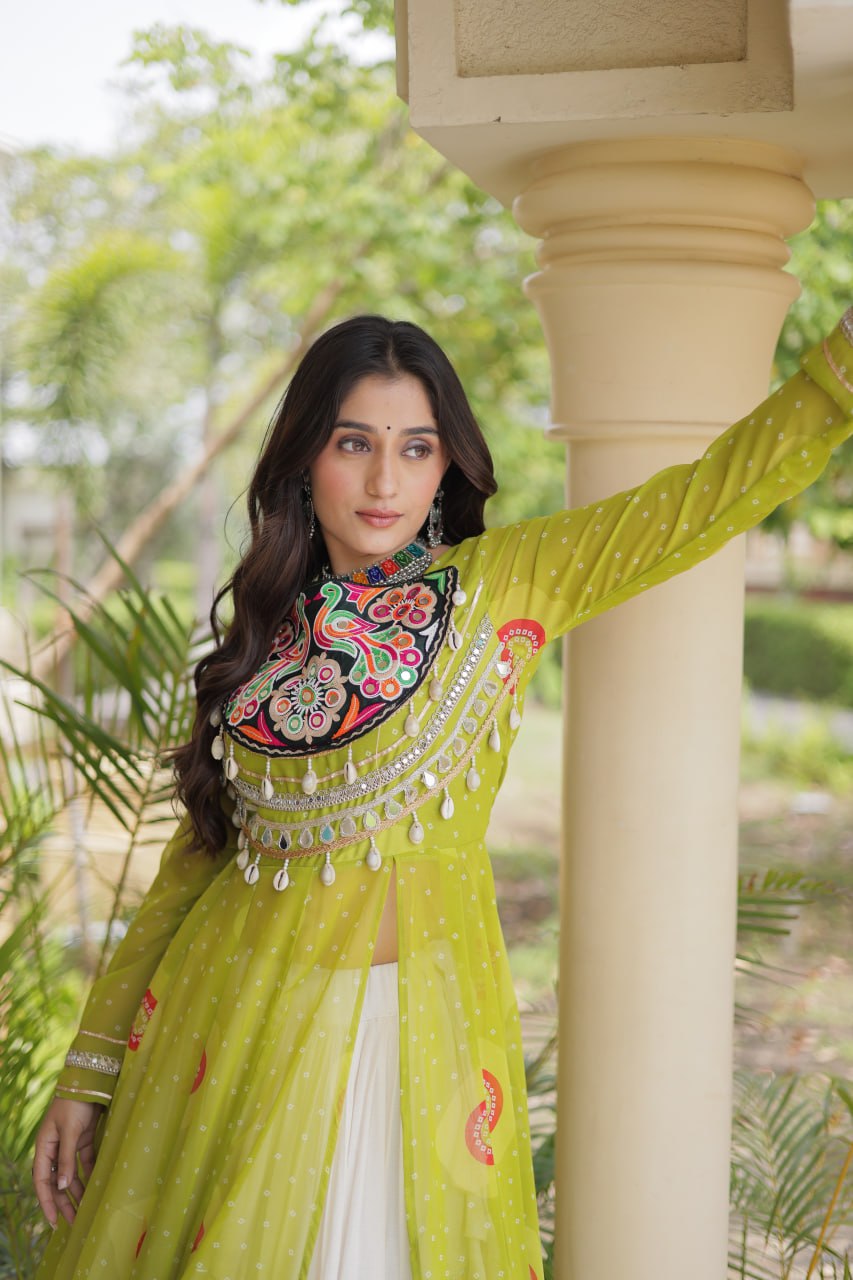 Navratri Kora Cotton Bandhani Lehenga Set | Tulip Designer
