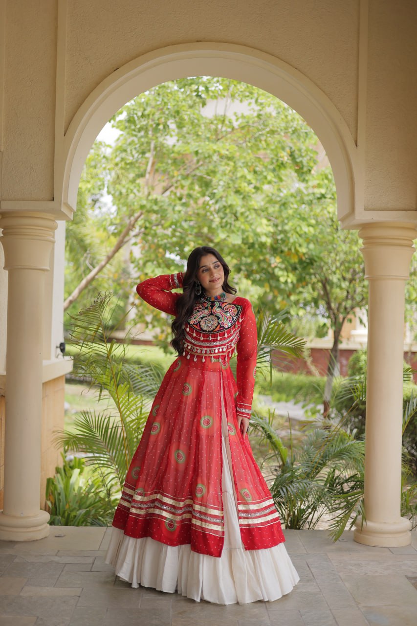 Navratri Kora Cotton Bandhani Lehenga Set | Tulip Designer
