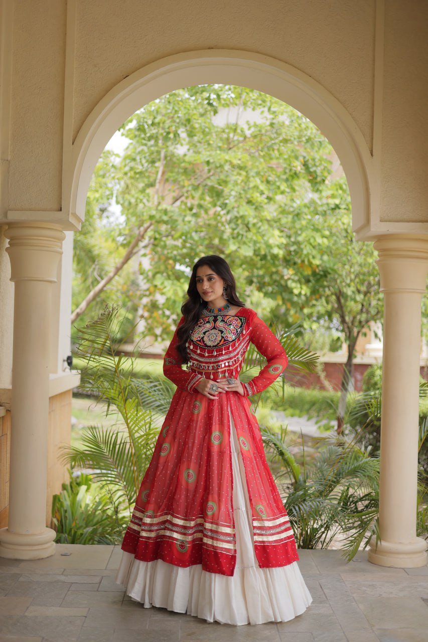Navratri Kora Cotton Bandhani Lehenga Set | Tulip Designer
