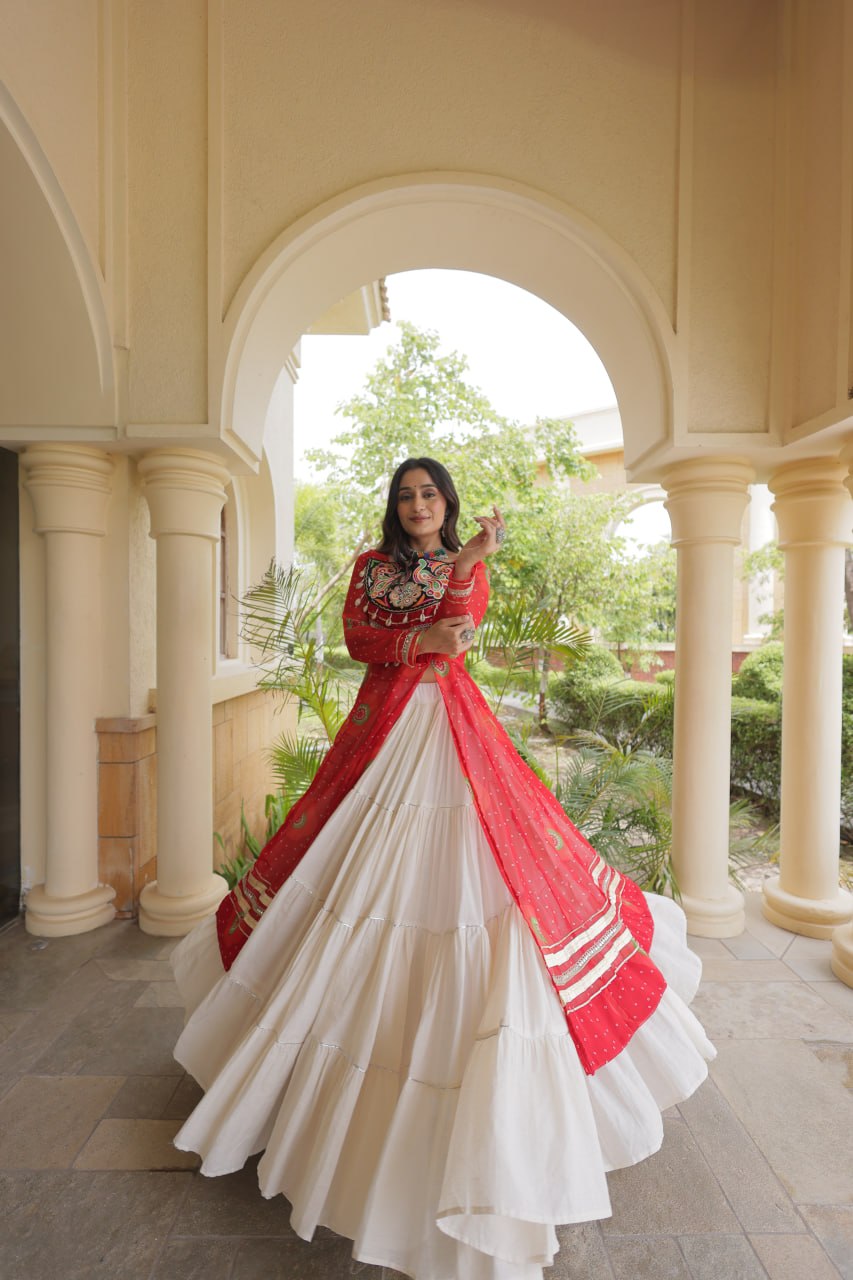 Navratri Kora Cotton Bandhani Lehenga Set | Tulip Designer
