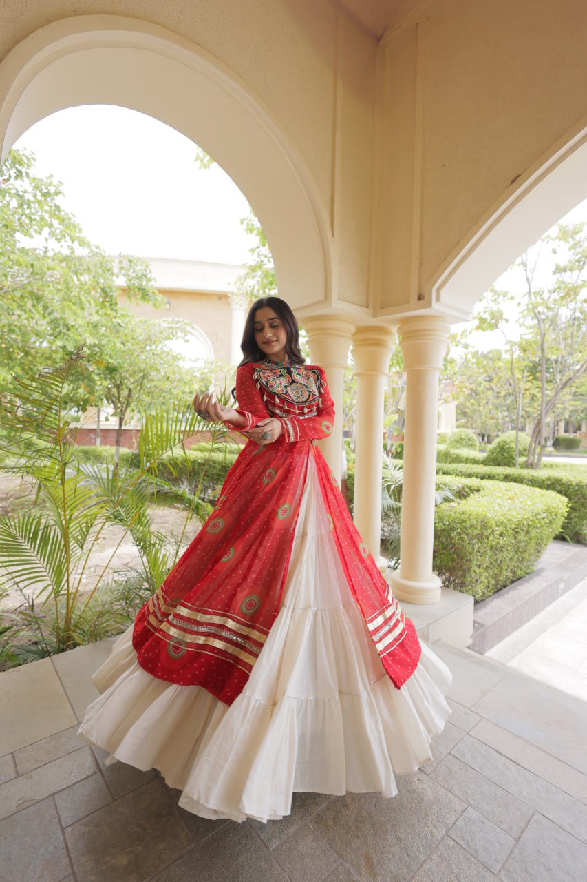 Navratri Kora Cotton Bandhani Lehenga Set | Tulip Designer
