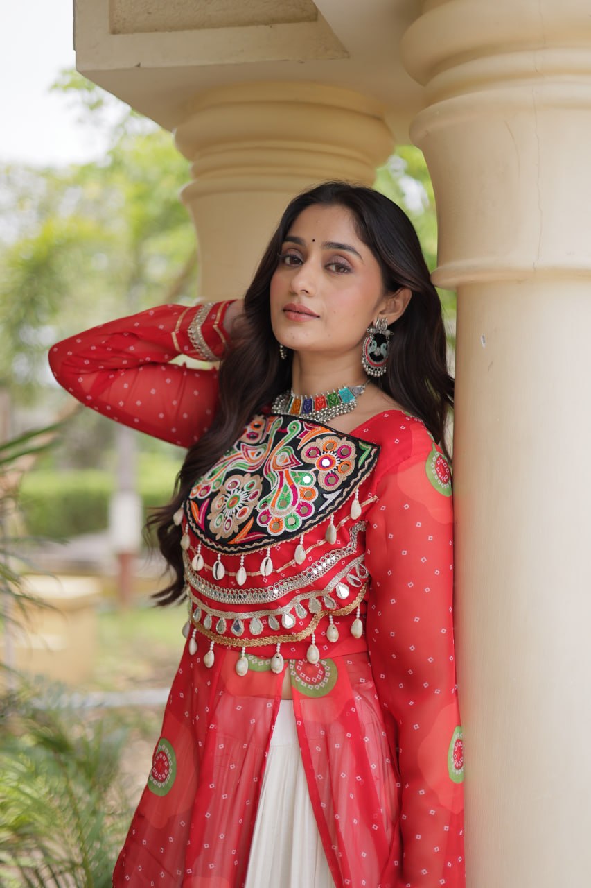 Navratri Kora Cotton Bandhani Lehenga Set | Tulip Designer
