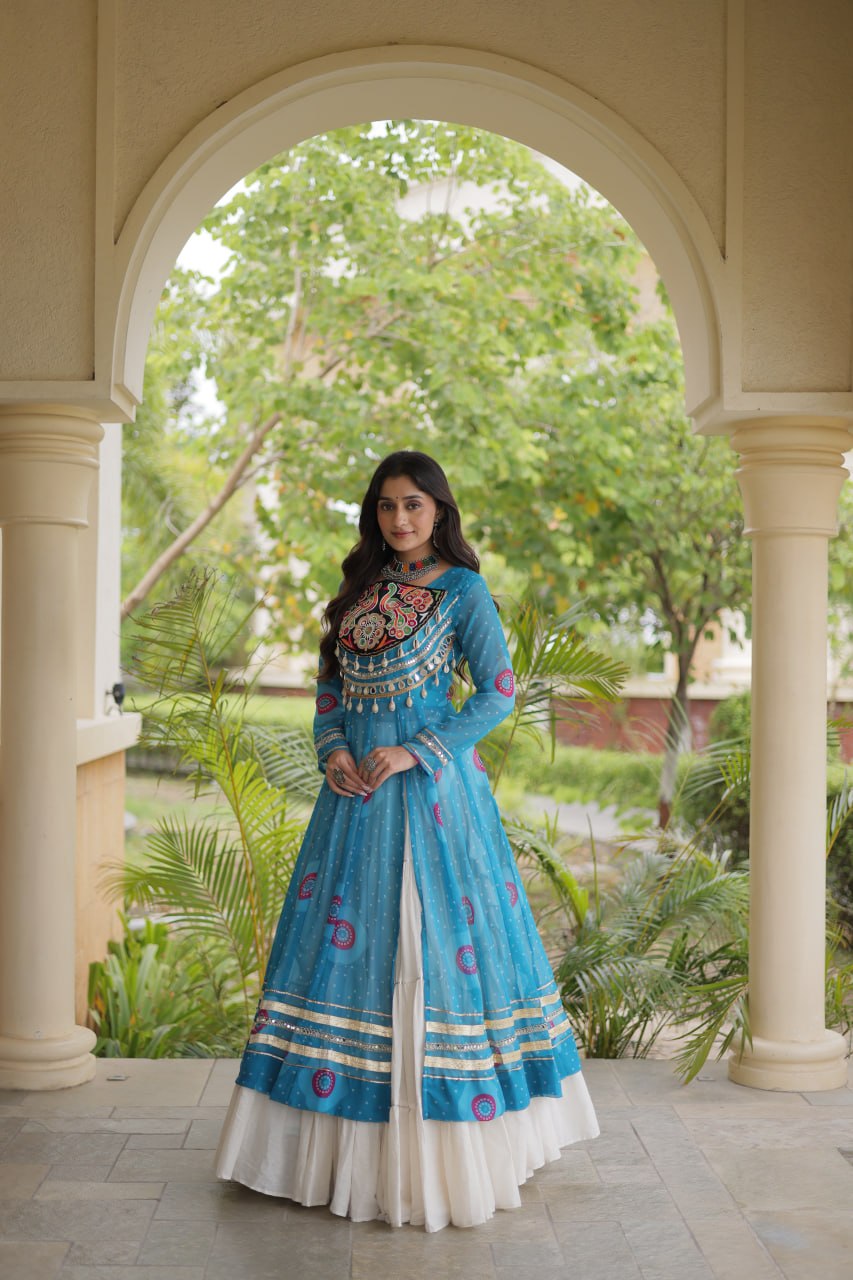 Navratri Kora Cotton Bandhani Lehenga Set | Tulip Designer

