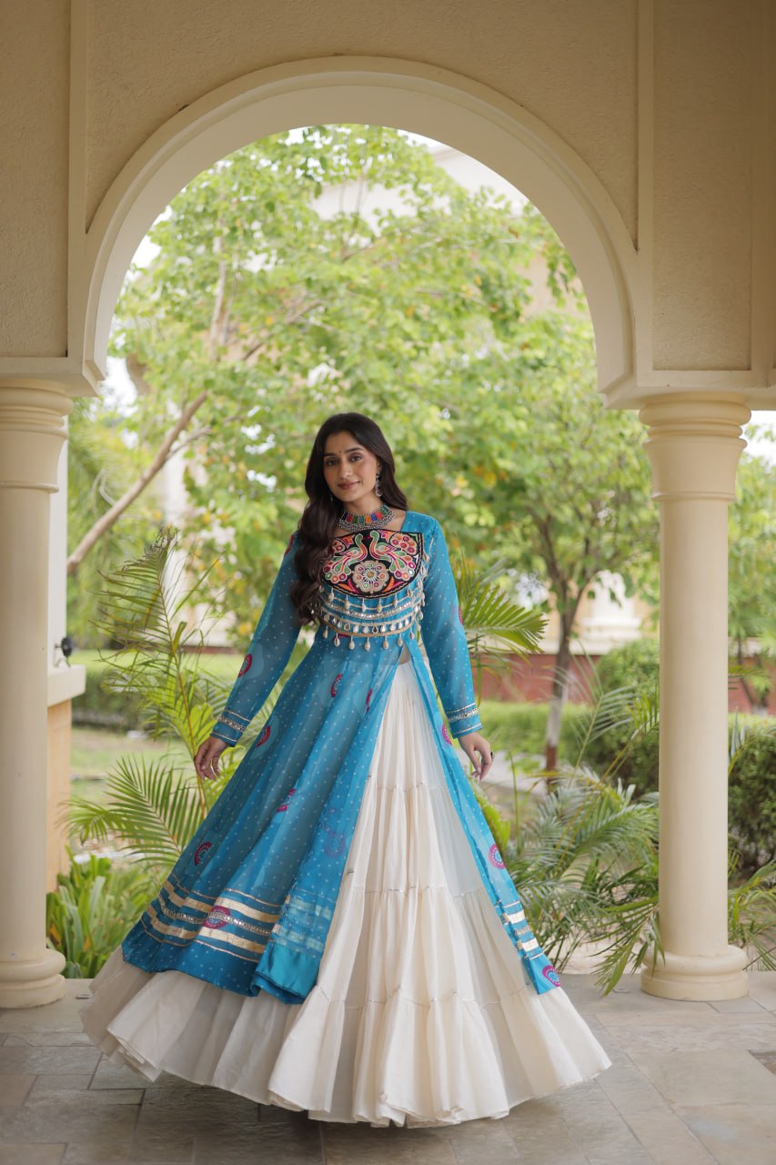 Navratri Kora Cotton Bandhani Lehenga Set | Tulip Designer

