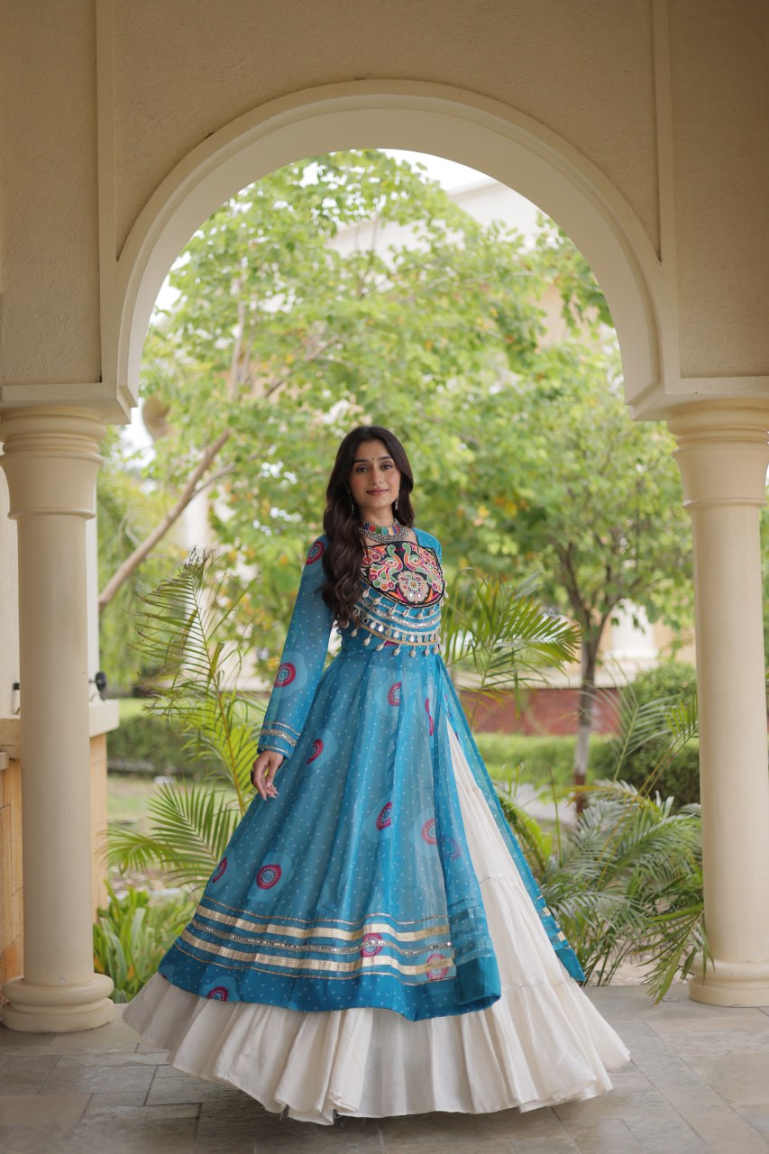 Navratri Kora Cotton Bandhani Lehenga Set | Tulip Designer
