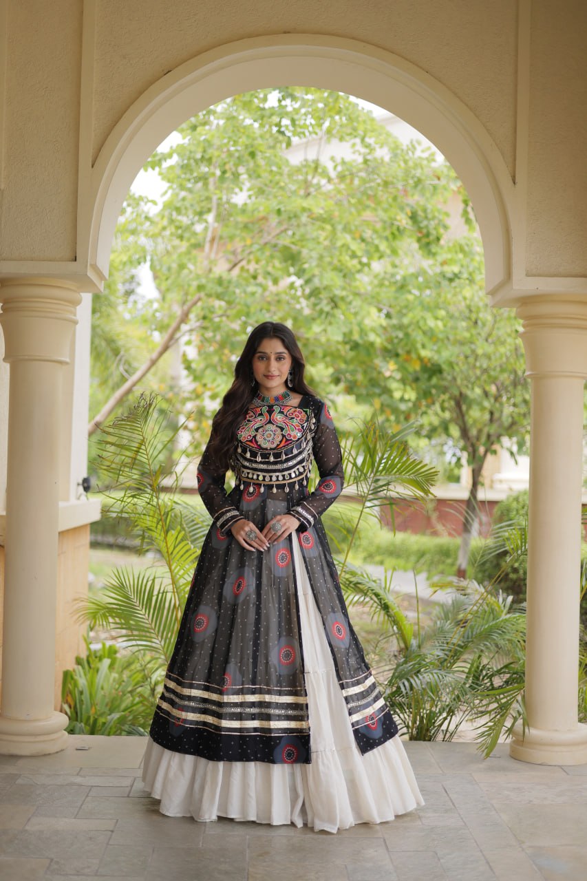 Navratri Kora Cotton Bandhani Lehenga Set | Tulip Designer

